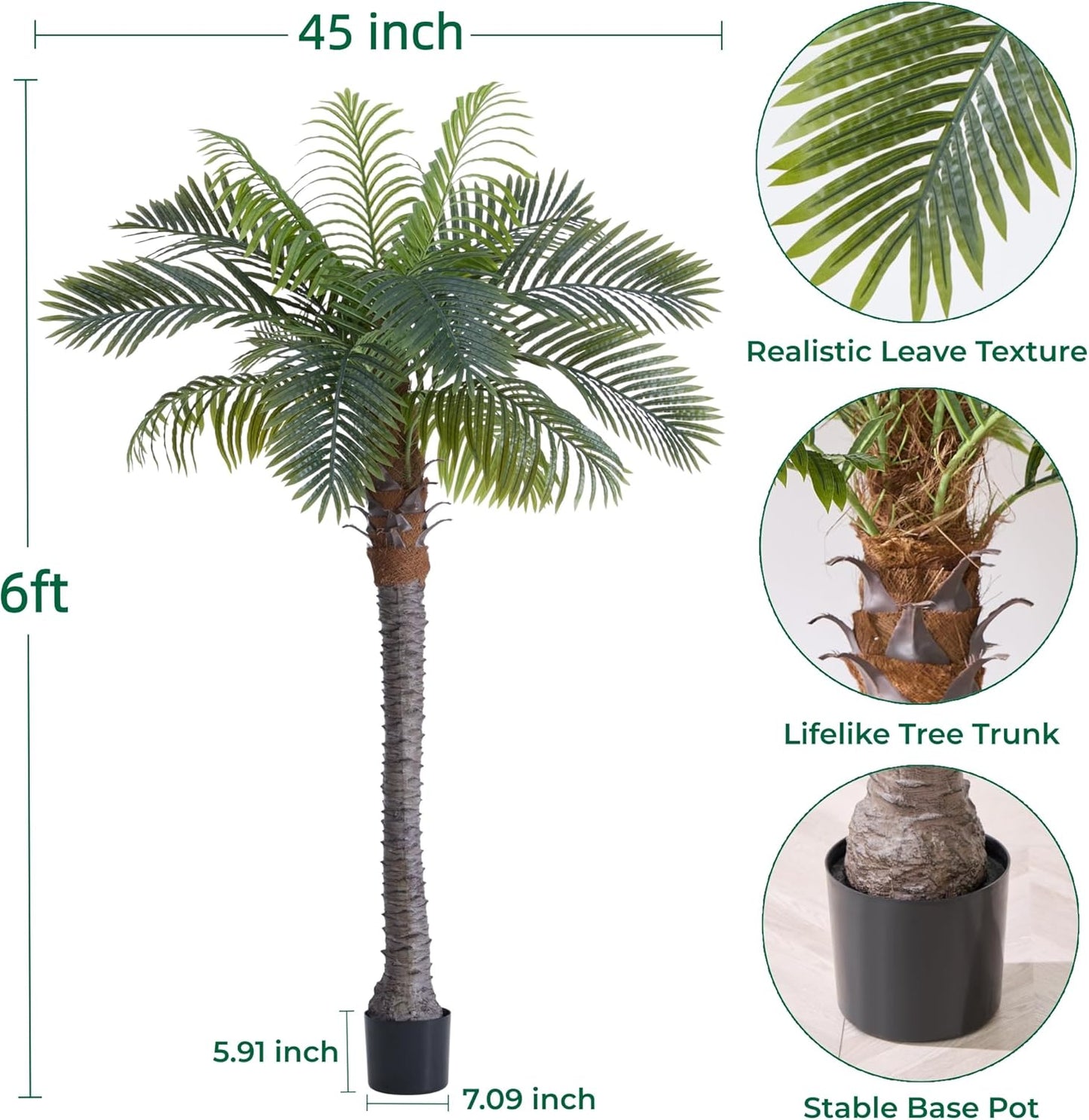 FloraFairy 6FT Artificial Coconut Palm, Faux Coconut Silk Palm Tree, Tropical Fake Trees for Indoor Outdoor, Large Sago Palm Plant for Home Office Garden Patio Poolside, 1 Pack