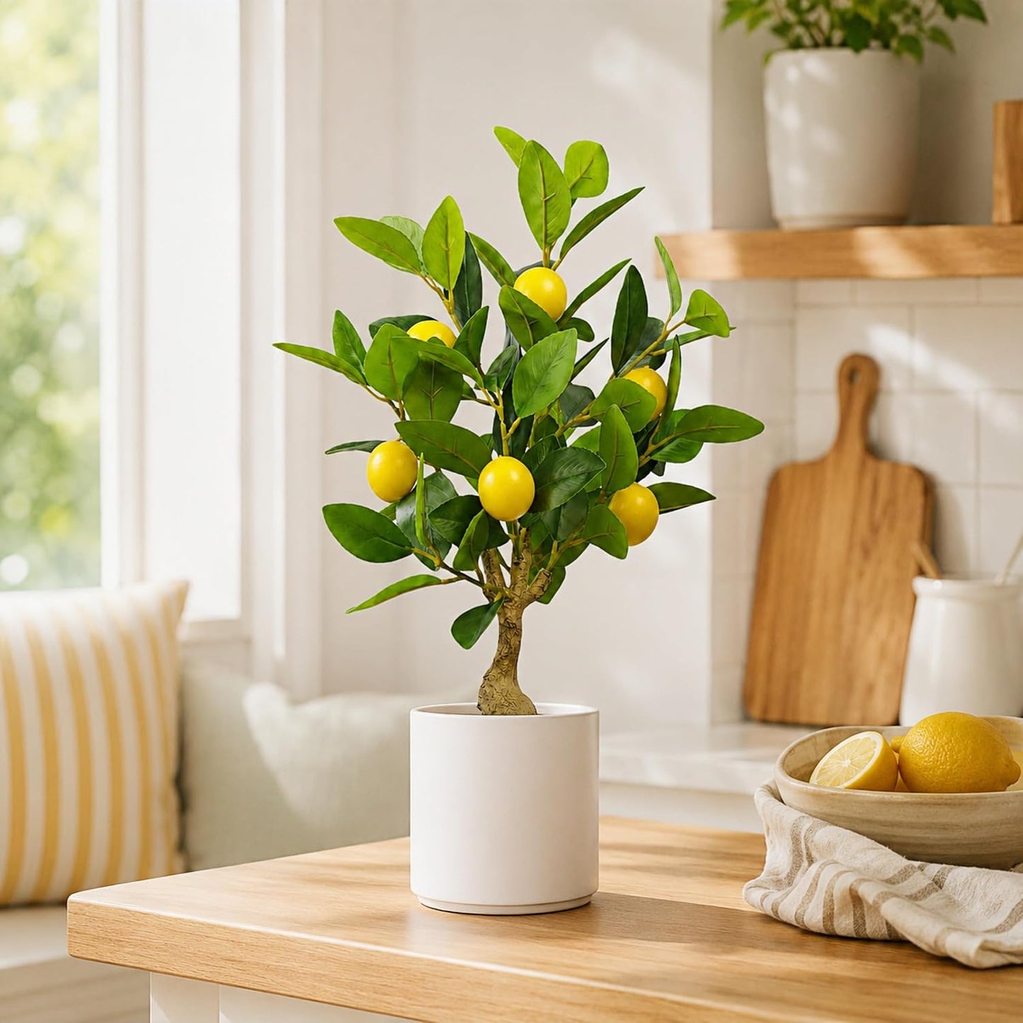 Artificial Lemon Tree 20.5 Inches Tall, Fake Potted Citrus Plant with Lemons and White Pot, Faux Fruit Plant Medium Fake Houseplant for Indoor Home Office Desk Room Table Decor