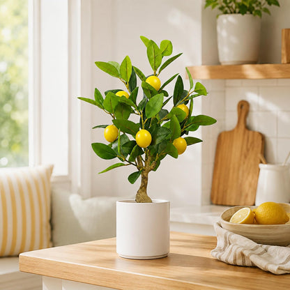 Artificial Lemon Tree 20.5 Inches Tall, Fake Potted Citrus Plant with Lemons and White Pot, Faux Fruit Plant Medium Fake Houseplant for Indoor Home Office Desk Room Table Decor