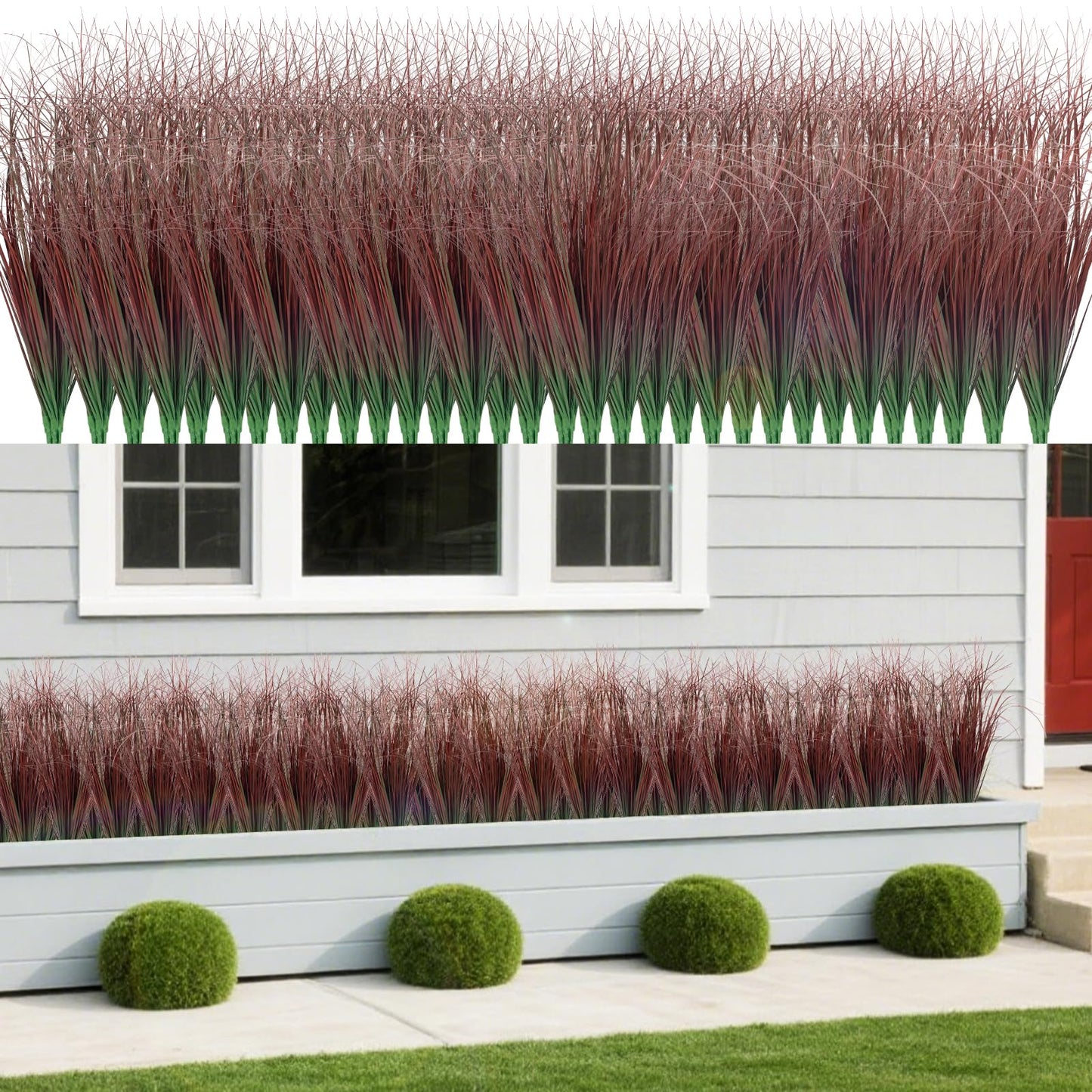 12Pcs Artificial Grass Plants, Faux Shrubs Wheat Grass, Artificial Tall Grass Fake Plants for Outdoor Decor,Artificial Greenery Stems Weed for Room Indoor Home Decor（Green Red Tail）