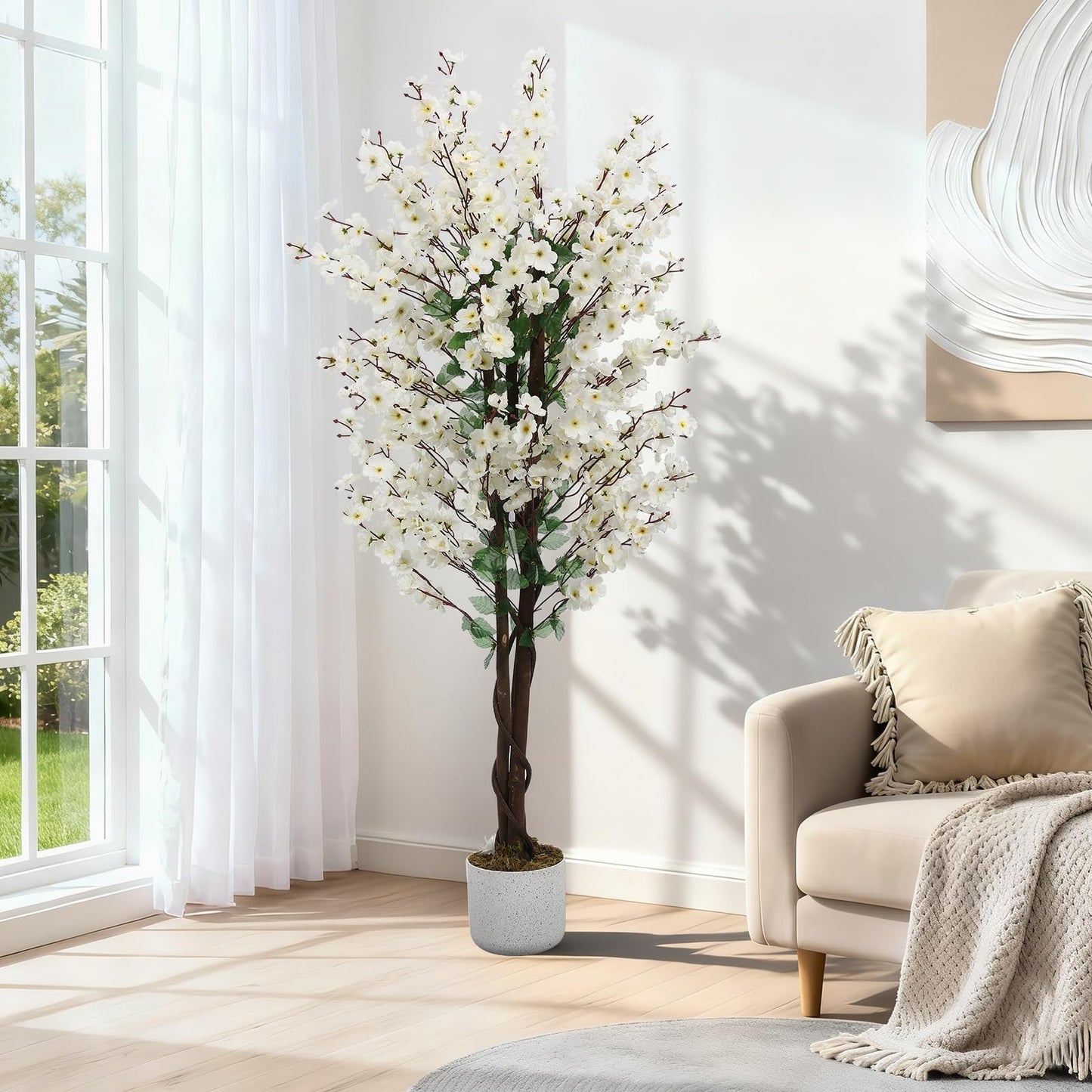 3FT Tall Artificial Trees, Fake Snake Plant with White Planter & 33 Realistic Leaves, Large Potted Artificial Sansevieria Mother in Law Tongue Plant, for Living Room Hallway Entryway