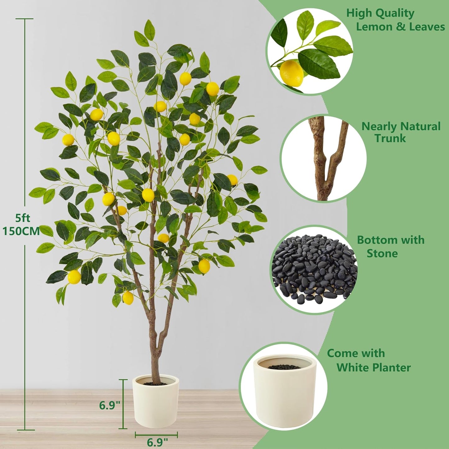 Warmplants Artificial Lemon Tree, 5ft Tall Fake Lemon Silk Plant with White Planter, Faux Lemon Plastic Fruit Tree for Indoor Home Decor Office Garden