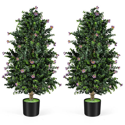 36" Artificial Topiary Cone Tree, Faux Potted Shrub Plant w/49 Flowers, Sun-Resistant Indoor Outdoor Evergreen Decoration for Home, Office, Front Porch