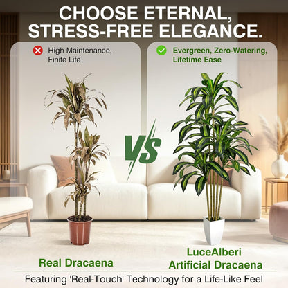 5FT Artificial Dracaena Tree - Tall Faux Dracaena with White Planter, Artificial Plants Indoor, Fake Plant Build Boho-Chic Basket, Fake Tree for Outdoor Home Office Decor
