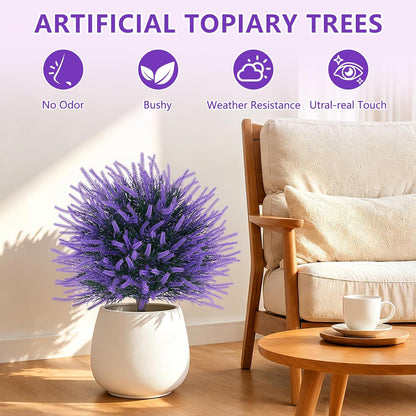 Artificial Lavender Topiary Ball with Ground Spike, UV Resistant Faux Outdoor Plant for Garden Patio Porch Decor, Free-Maintenance Fake Flowers