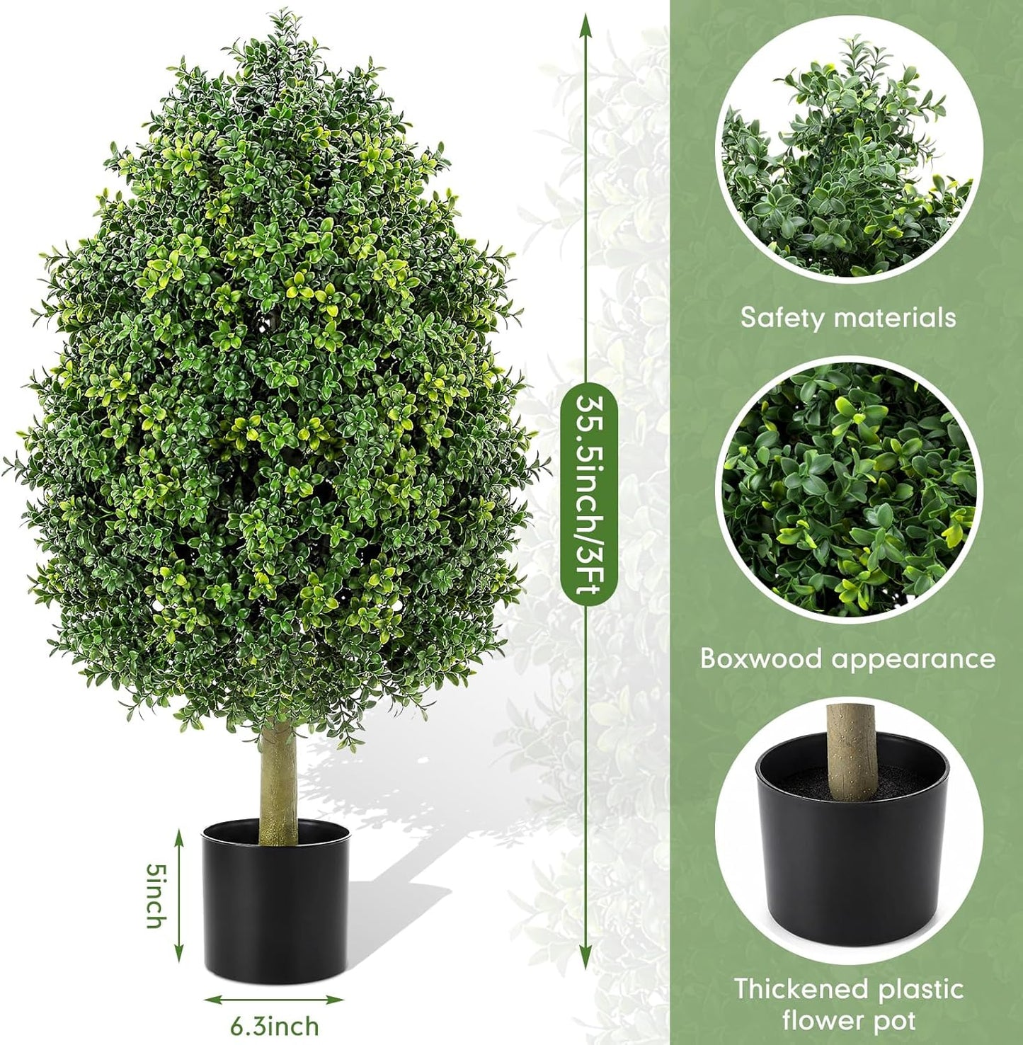 3ft Artificial Boxwood Topiary Trees Fake Bushes Potted Plants Indoor Evergreen Shrubs with Sturdy Planter for Front Porch Home Yard Decor