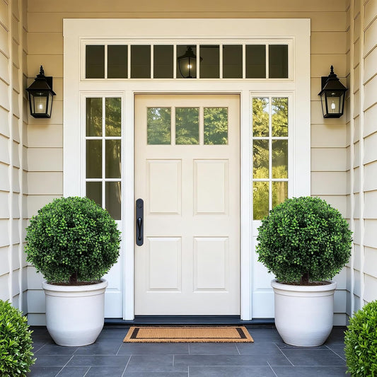 Artificial Boxwood Topiary Ball Trees for Outdoors, Dense Foliage 27" Faux Boxwood Topiary Bush with Metal Spike UV Resistant Realistic Evergreen for Front Porch, Garden, Yard & Balcony Decor