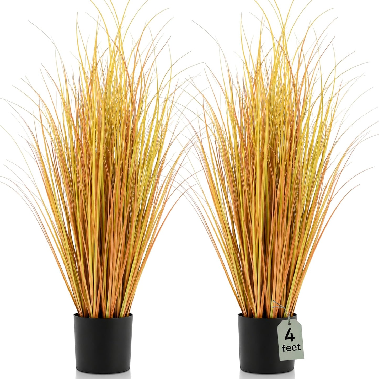 Jexine 4 Pieces Tall Artificial Grass Plant Potted Artificial Greenery Floor Plants Fake Pampas Grass Tall in Pot for Housewarming Gift House Garden Bathroom Lobby Indoor Outdoor (Green,3 ft)