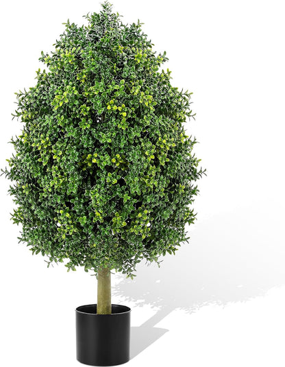 3ft Artificial Boxwood Topiary Trees Fake Bushes Potted Plants Indoor Evergreen Shrubs with Sturdy Planter for Front Porch Home Yard Decor