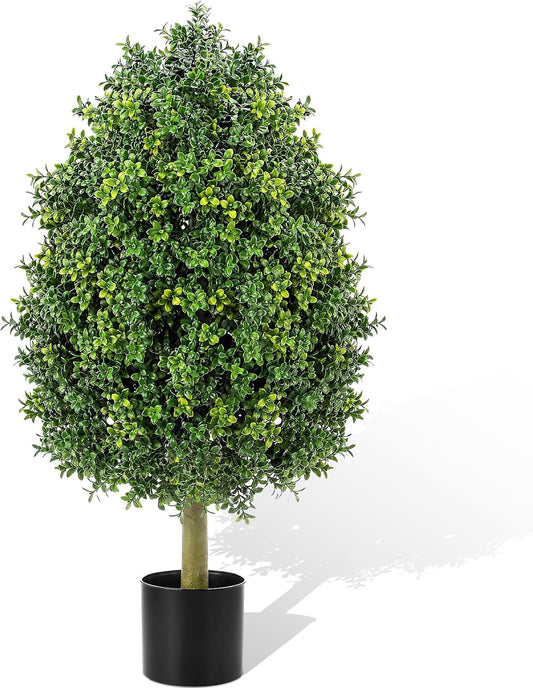 3ft Artificial Boxwood Topiary Trees Fake Bushes Potted Plants Indoor Evergreen Shrubs with Sturdy Planter for Front Porch Home Yard Decor