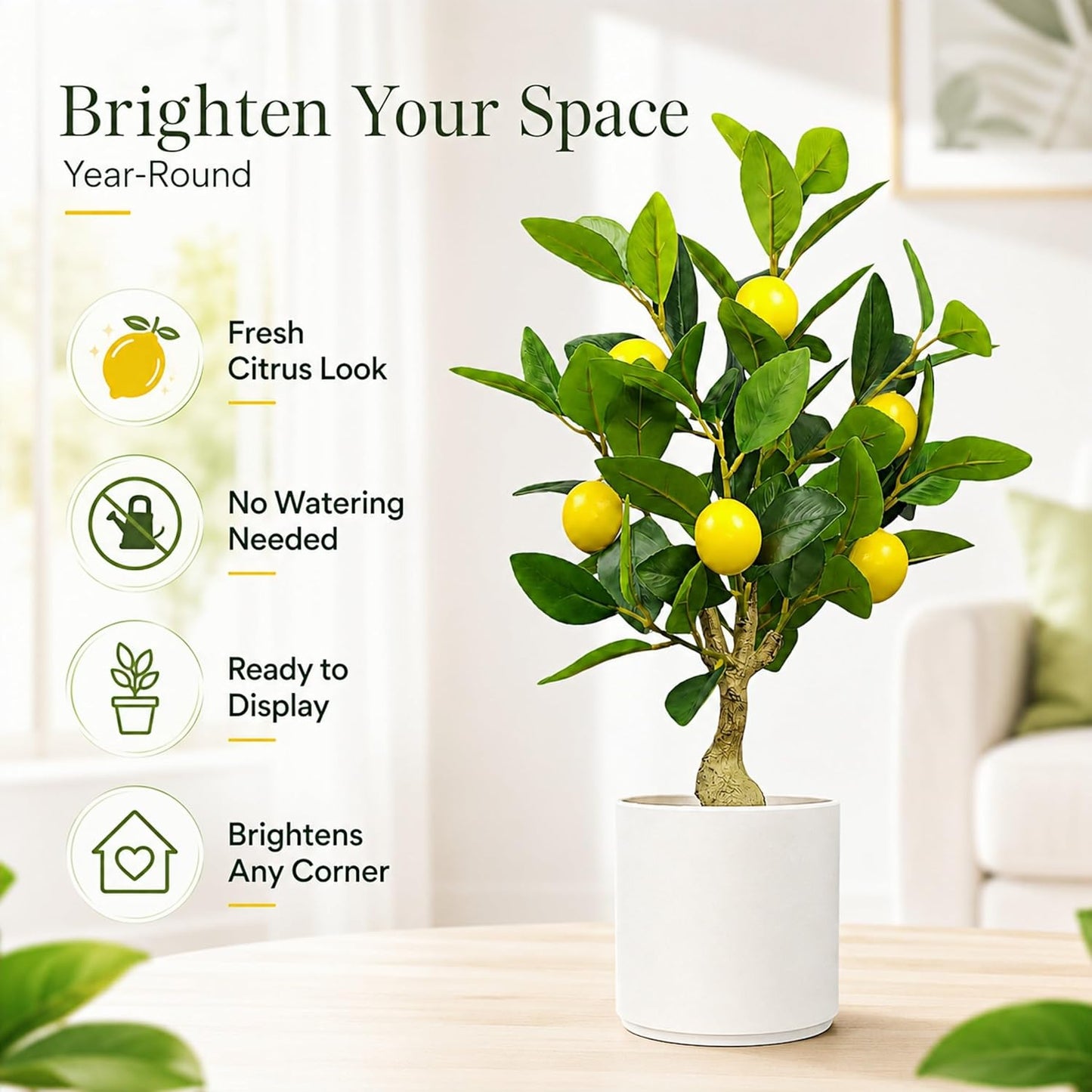Artificial Lemon Tree 20.5 Inches Tall, Fake Potted Citrus Plant with Lemons and White Pot, Faux Fruit Plant Medium Fake Houseplant for Indoor Home Office Desk Room Table Decor