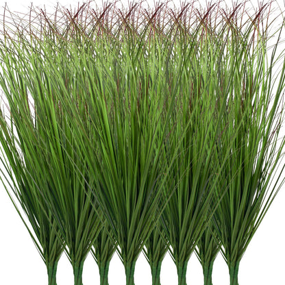 12Pcs Artificial Grass Plants, Faux Shrubs Wheat Grass, Artificial Tall Grass Fake Plants for Outdoor Decor,Artificial Greenery Stems Weed for Room Indoor Home Decor（Green Red Tail）