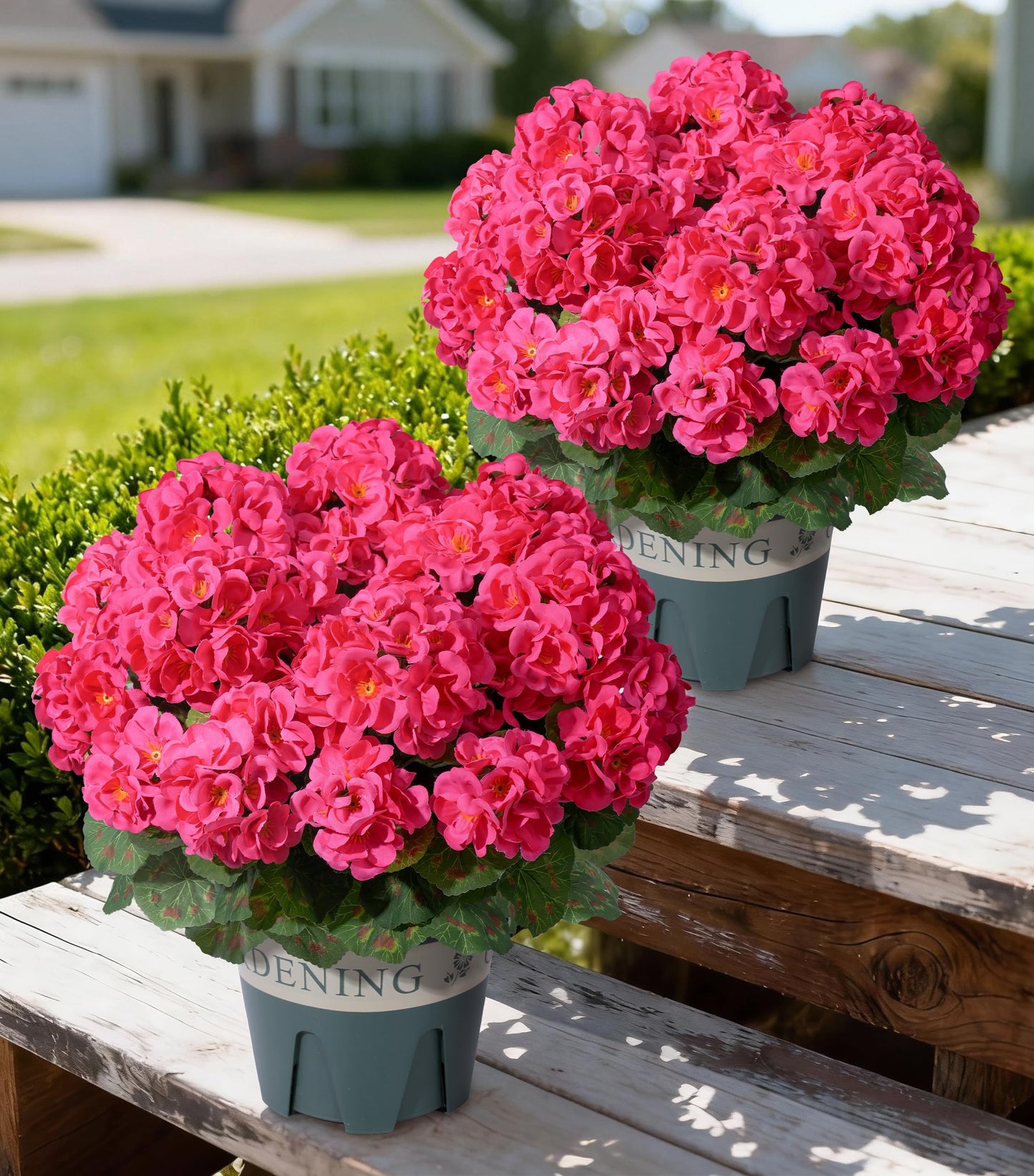 Fake Plants Artificial Flowers for Outdoors Decor, 2 Pack Fake Potted Plants Baby Breath With Green Eucalyptus Look Real UV Resistant Artificial Greenery with Pot for Outside Porch Garden Patio Yard