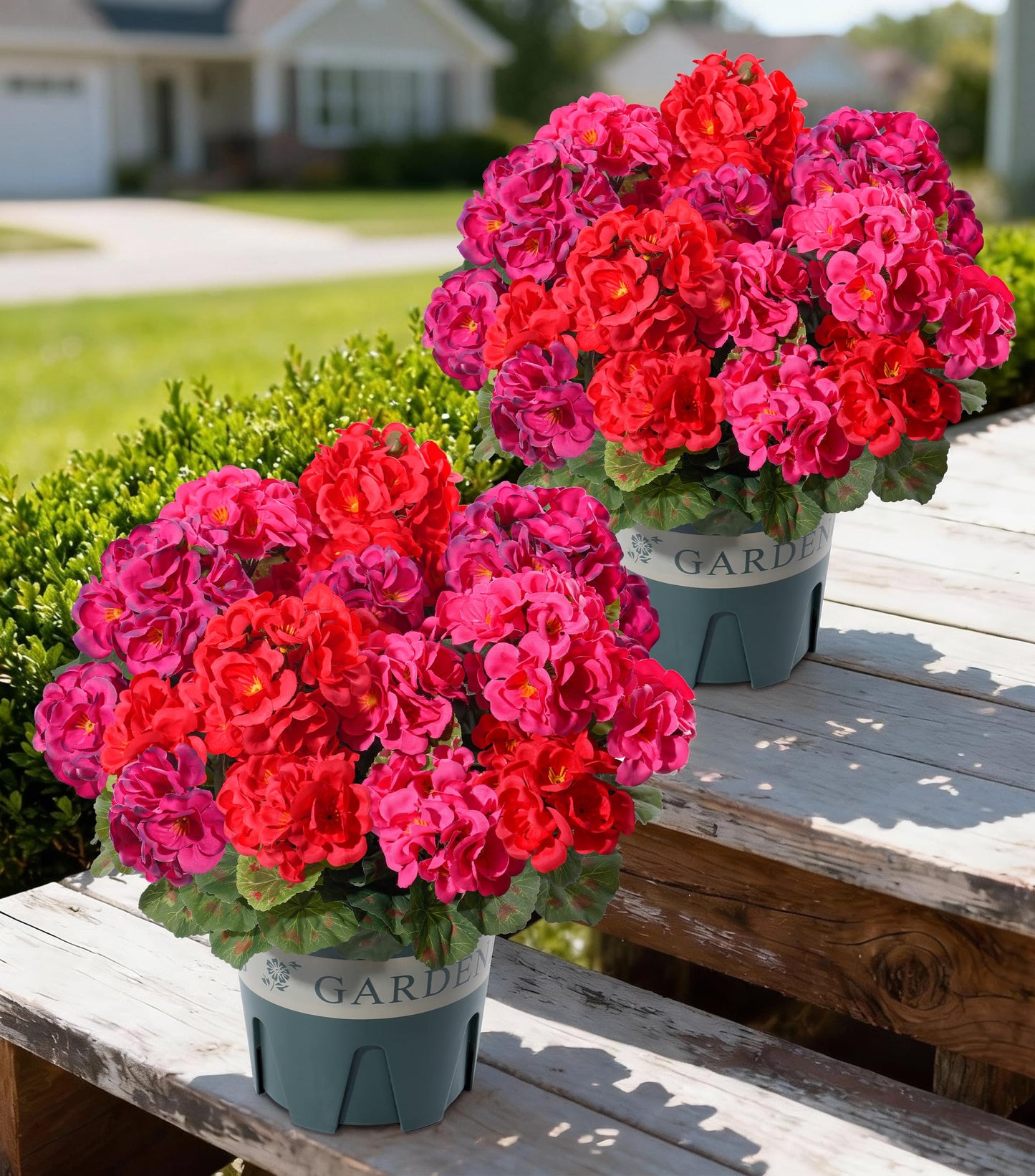 Fake Plants Artificial Flowers for Outdoors Decor, 2 Pack Fake Potted Plants Baby Breath With Green Eucalyptus Look Real UV Resistant Artificial Greenery with Pot for Outside Porch Garden Patio Yard