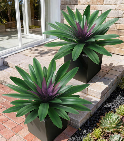 DREAMLOOM Fake Plants, 2 Pcs 21.7 Inch Bromeliads Large Artificial Plants Outdoor Faux Plants UV Resistant Realistic Tropical Greenery Outside for Planter Porch Patio Yard Garden Indoor
