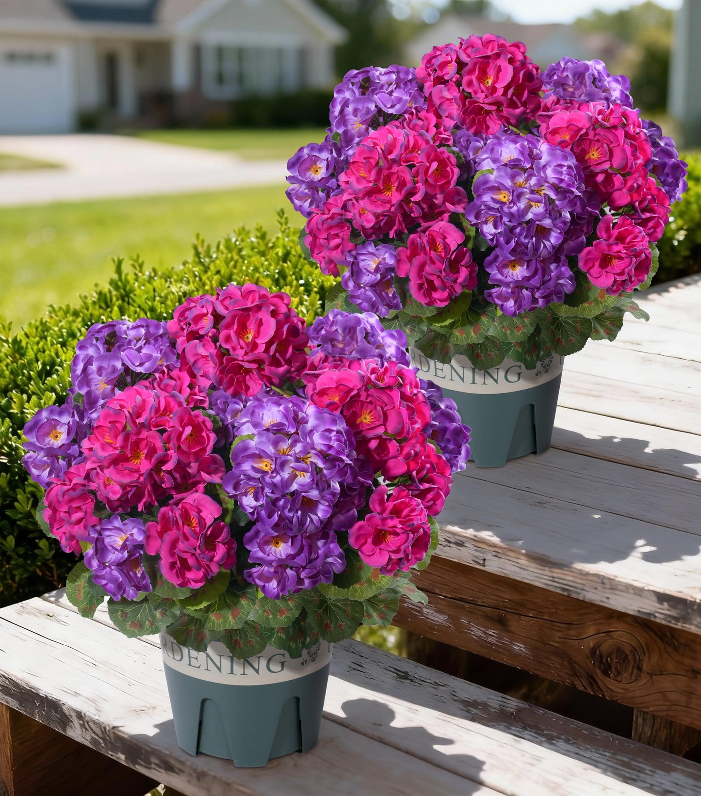 Fake Plants Artificial Flowers for Outdoors Decor, 2 Pack Fake Potted Plants Baby Breath With Green Eucalyptus Look Real UV Resistant Artificial Greenery with Pot for Outside Porch Garden Patio Yard