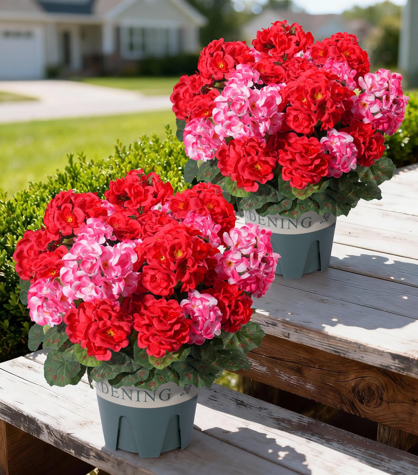 Fake Plants Artificial Flowers for Outdoors Decor, 2 Pack Fake Potted Plants Baby Breath With Green Eucalyptus Look Real UV Resistant Artificial Greenery with Pot for Outside Porch Garden Patio Yard