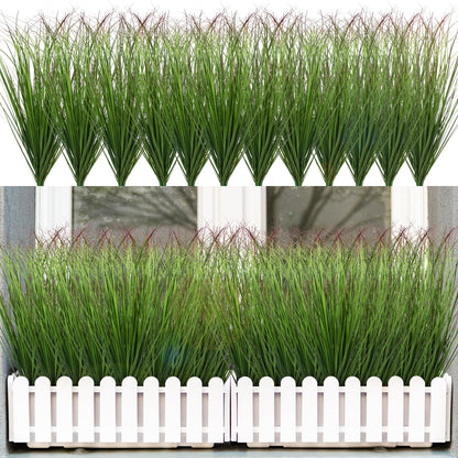 12Pcs Artificial Grass Plants, Faux Shrubs Wheat Grass, Artificial Tall Grass Fake Plants for Outdoor Decor,Artificial Greenery Stems Weed for Room Indoor Home Decor（Green Red Tail）