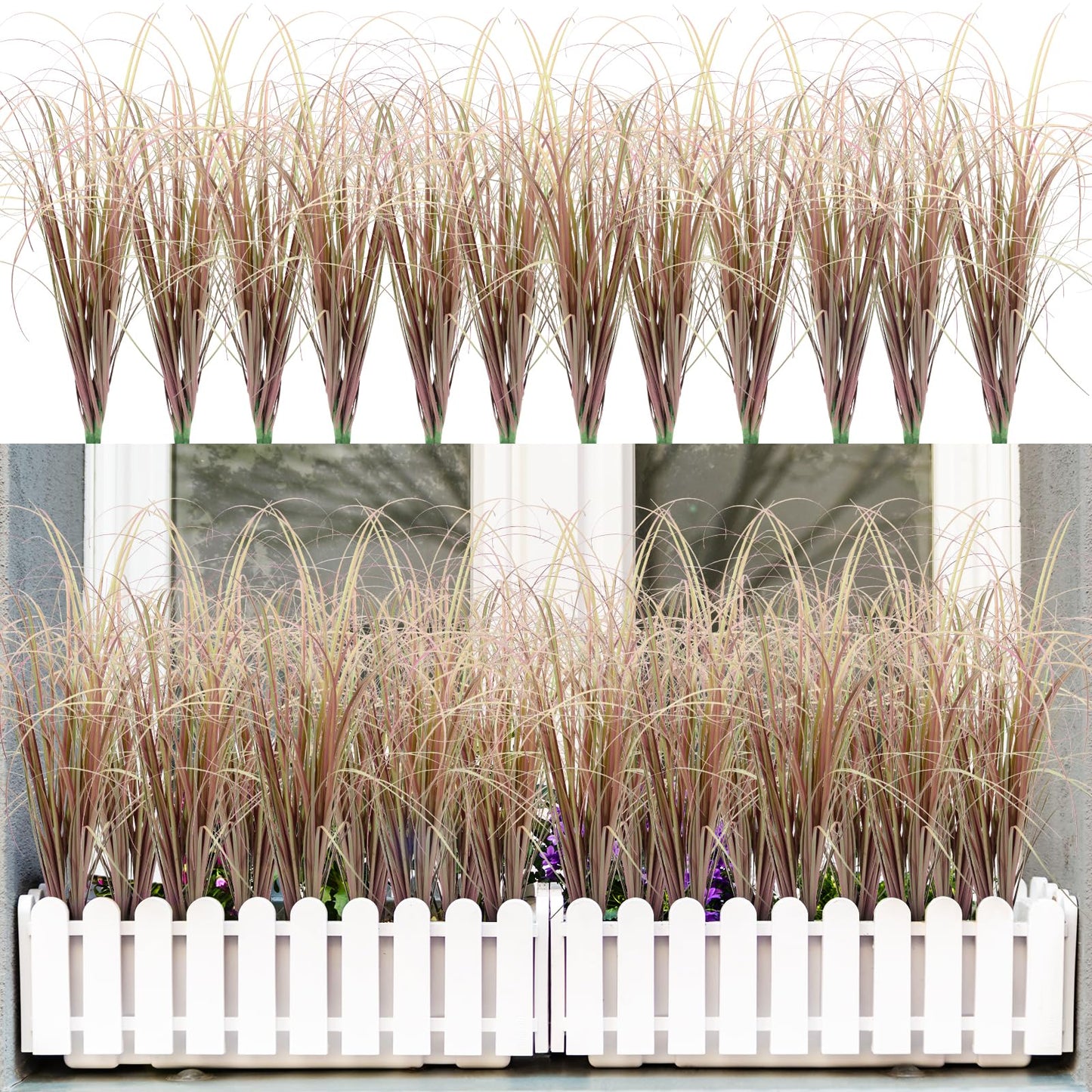 12Pcs Artificial Grass Plants, Faux Shrubs Wheat Grass, Artificial Tall Grass Fake Plants for Outdoor Decor,Artificial Greenery Stems Weed for Room Indoor Home Decor（Green Red Tail）