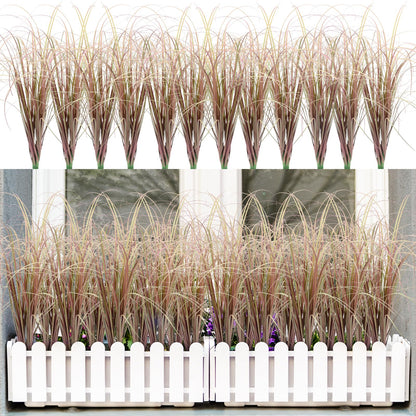 12Pcs Artificial Grass Plants, Faux Shrubs Wheat Grass, Artificial Tall Grass Fake Plants for Outdoor Decor,Artificial Greenery Stems Weed for Room Indoor Home Decor（Green Red Tail）