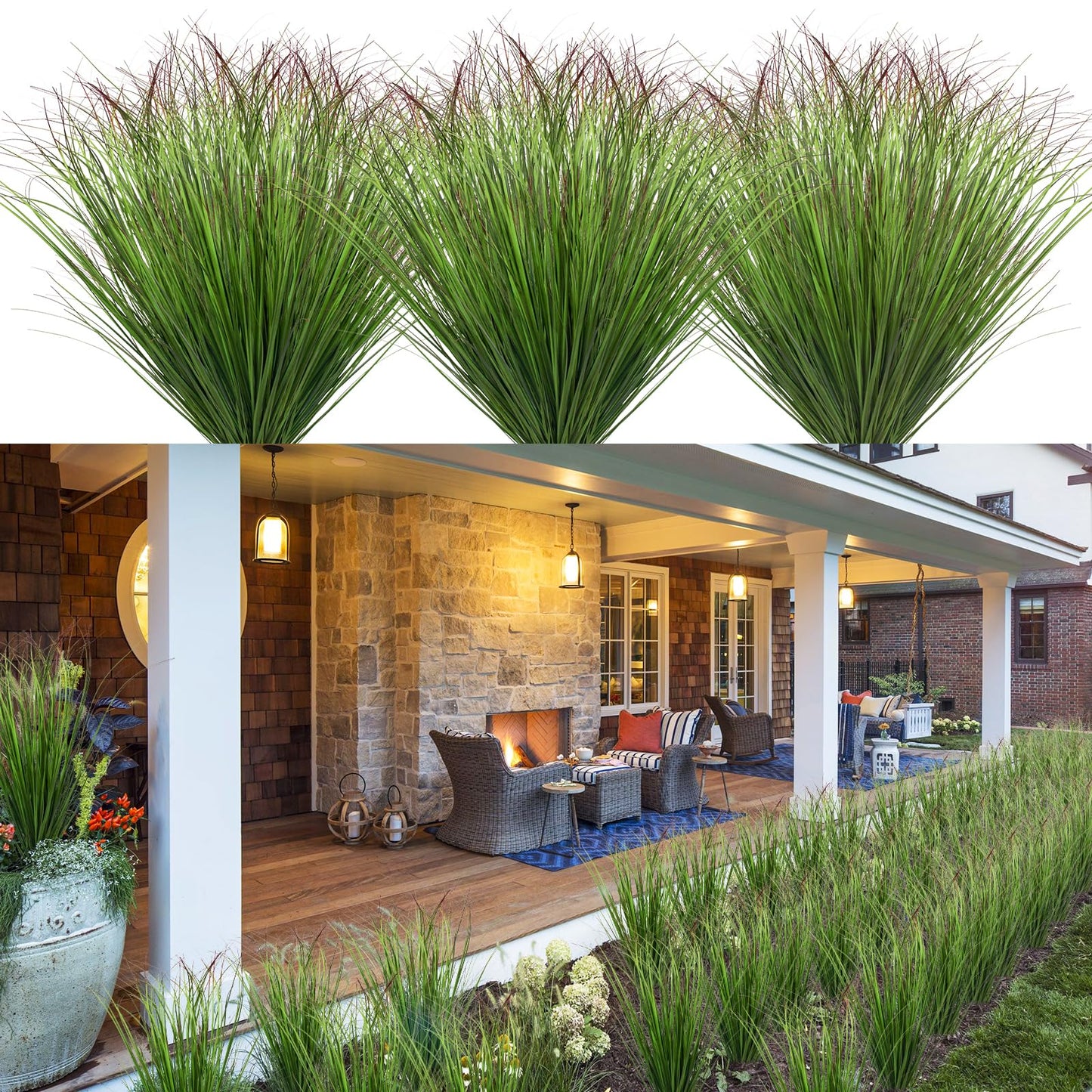 12Pcs Artificial Grass Plants, Faux Shrubs Wheat Grass, Artificial Tall Grass Fake Plants for Outdoor Decor,Artificial Greenery Stems Weed for Room Indoor Home Decor（Green Red Tail）