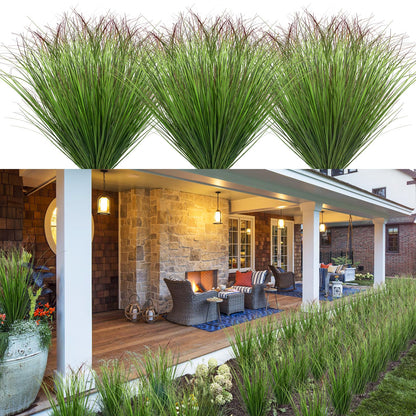 12Pcs Artificial Grass Plants, Faux Shrubs Wheat Grass, Artificial Tall Grass Fake Plants for Outdoor Decor,Artificial Greenery Stems Weed for Room Indoor Home Decor（Green Red Tail）