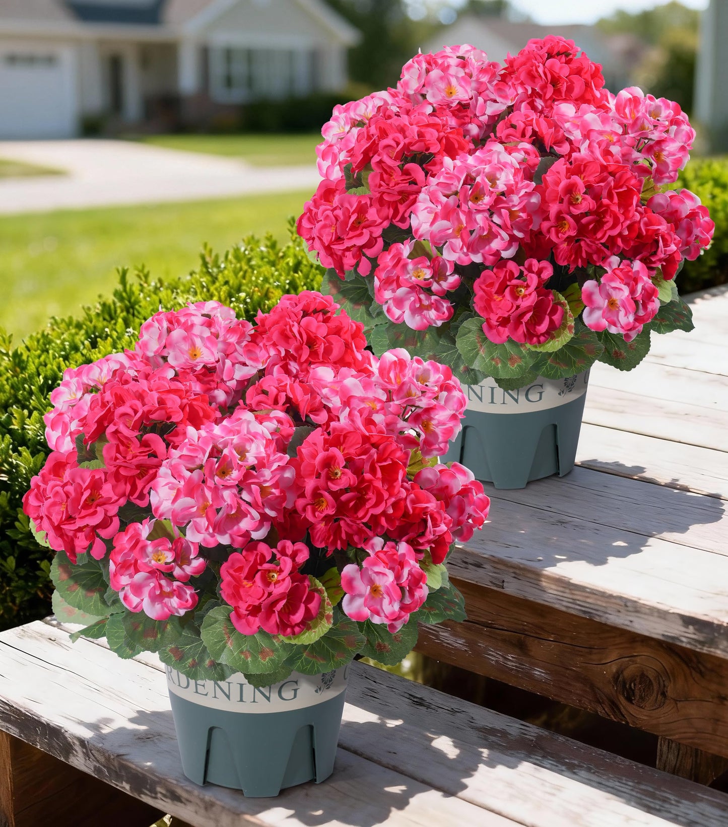 Fake Plants Artificial Flowers for Outdoors Decor, 2 Pack Fake Potted Plants Baby Breath With Green Eucalyptus Look Real UV Resistant Artificial Greenery with Pot for Outside Porch Garden Patio Yard