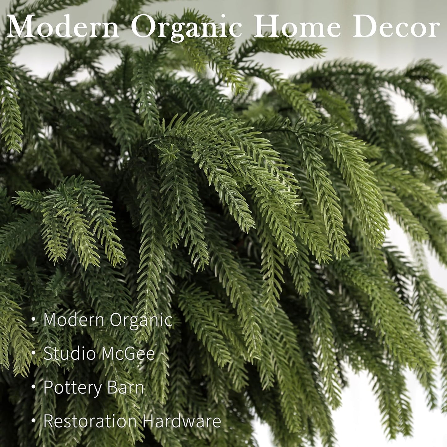 N&T NIETING 36 Inch Norfolk Pine Branches, 4 Pcs Soft Textured Artificial Norfolk Pine Stems, Faux Cedar Pine Greenery Picks for Vase, DIY Garland Wreath, Christmas Indoor Outdoor Home Decor