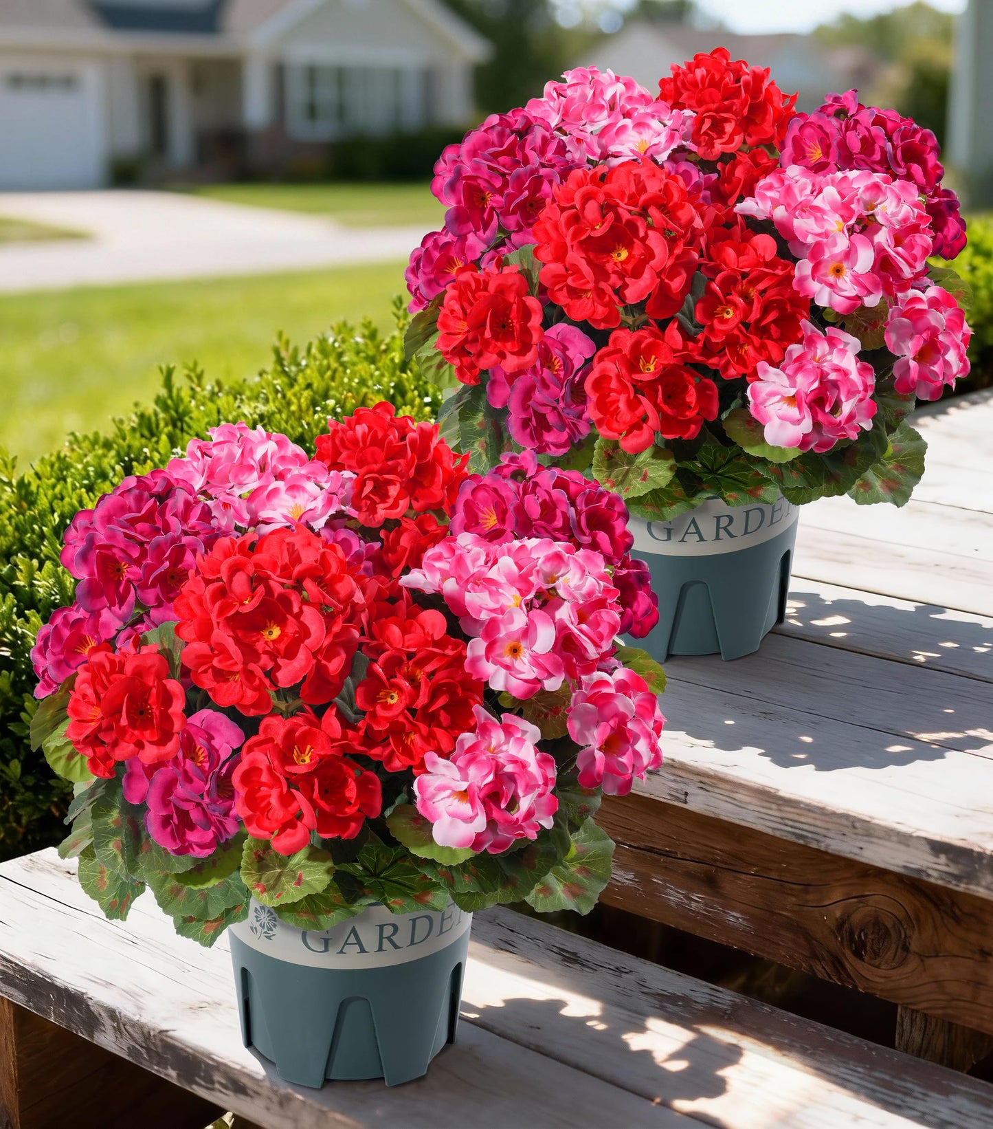 Fake Plants Artificial Flowers for Outdoors Decor, 2 Pack Fake Potted Plants Baby Breath With Green Eucalyptus Look Real UV Resistant Artificial Greenery with Pot for Outside Porch Garden Patio Yard