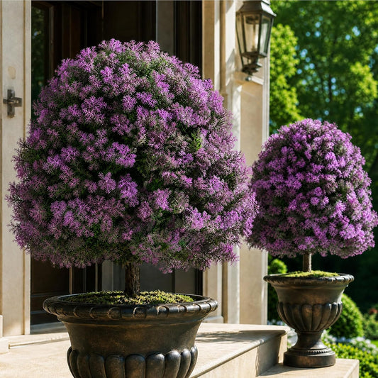 Cedar Topiary Ball Trees - Outdoor29" H X 21" W Artificial Cedar Bushes with Stakes for Porch Planters Decor - Purple Faux Cypress Shrubs Plants for Garden Yard Patio Urn Fillers