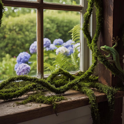 47inch Artificial Moss Vines Fake Bendable Climbing Vines for Reptile Tank Accessories Hanging Moss Ropes Jungle Green for Garden Landscape Halloween Decor
