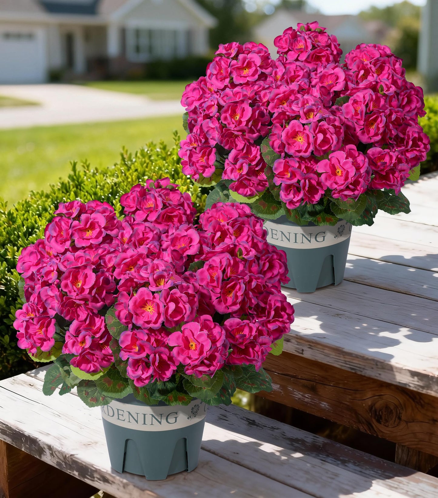 Fake Plants Artificial Flowers for Outdoors Decor, 2 Pack Fake Potted Plants Baby Breath With Green Eucalyptus Look Real UV Resistant Artificial Greenery with Pot for Outside Porch Garden Patio Yard