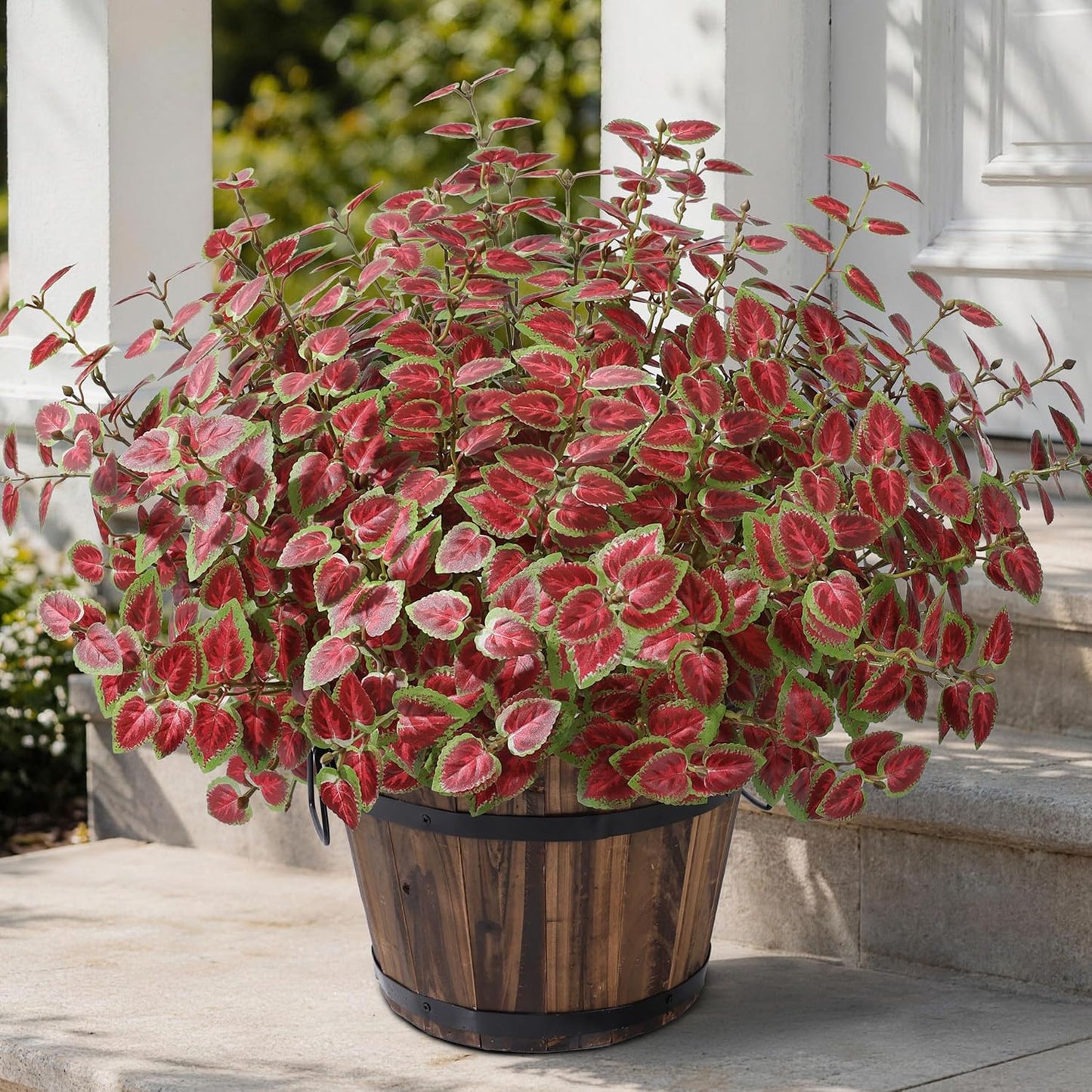 Ivydale Artificial Plants Outdoor 5 Pcs, Faux Greenery Plants Outdoor UV Resistant Silk Plants with Stems, Fake Plants for Outside Planter Front Porch Patio Pathway Decoration(Red)