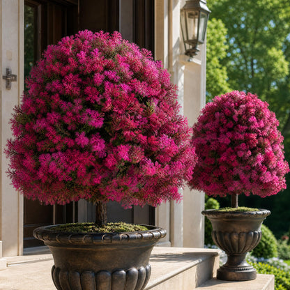 Cedar Topiary Ball Trees - Outdoor29" H X 21" W Artificial Cedar Bushes with Stakes for Porch Planters Decor - Purple Faux Cypress Shrubs Plants for Garden Yard Patio Urn Fillers