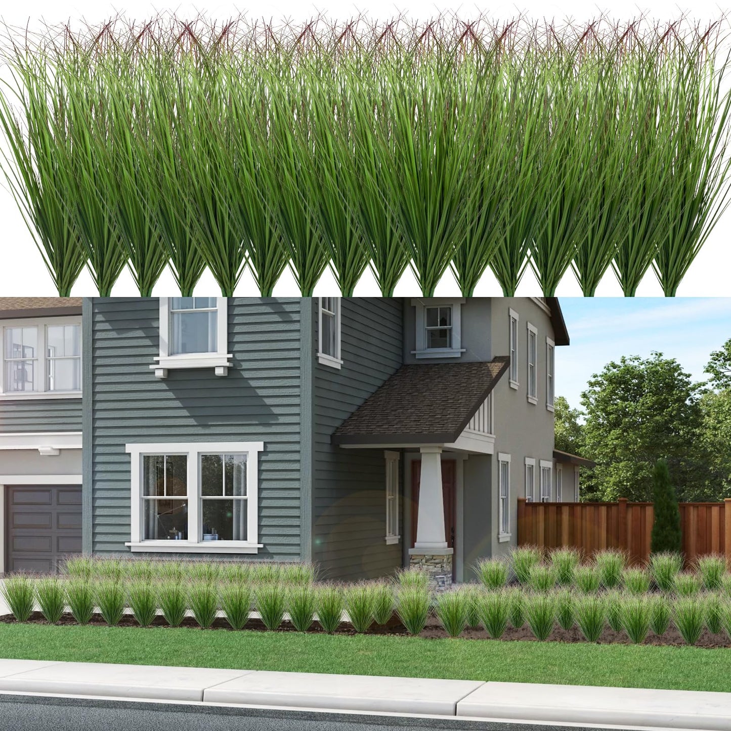 12Pcs Artificial Grass Plants, Faux Shrubs Wheat Grass, Artificial Tall Grass Fake Plants for Outdoor Decor,Artificial Greenery Stems Weed for Room Indoor Home Decor（Green Red Tail）