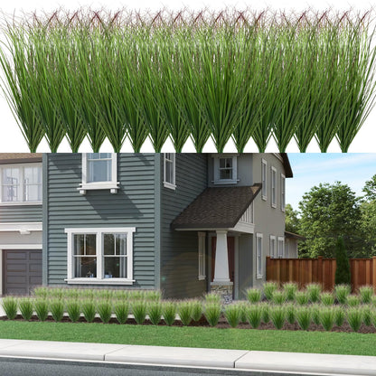 12Pcs Artificial Grass Plants, Faux Shrubs Wheat Grass, Artificial Tall Grass Fake Plants for Outdoor Decor,Artificial Greenery Stems Weed for Room Indoor Home Decor（Green Red Tail）