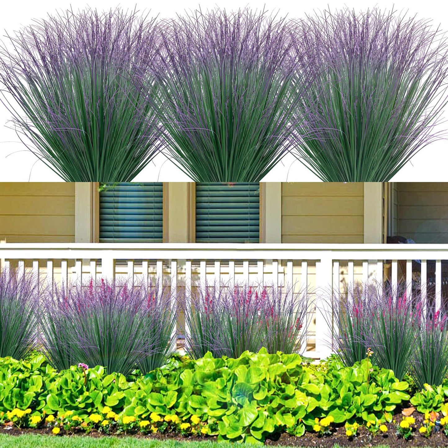 12Pcs Artificial Grass Plants, Faux Shrubs Wheat Grass, Artificial Tall Grass Fake Plants for Outdoor Decor,Artificial Greenery Stems Weed for Room Indoor Home Decor（Green Red Tail）