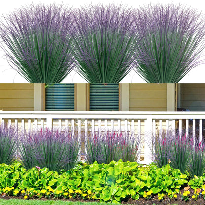 12Pcs Artificial Grass Plants, Faux Shrubs Wheat Grass, Artificial Tall Grass Fake Plants for Outdoor Decor,Artificial Greenery Stems Weed for Room Indoor Home Decor（Green Red Tail）