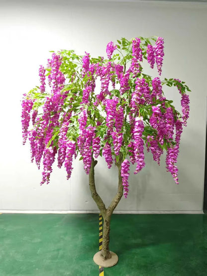 Artificial Cherry Flower Tree Decorative Wisteria Flowers Plant 200cm Height Real Wood Trunk Eco-Friendly High Quality Indoor