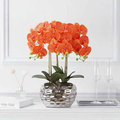 Wholesale Home and Garden Decoration Artificial Orchid Plant with Plastic Leaves and Flowers