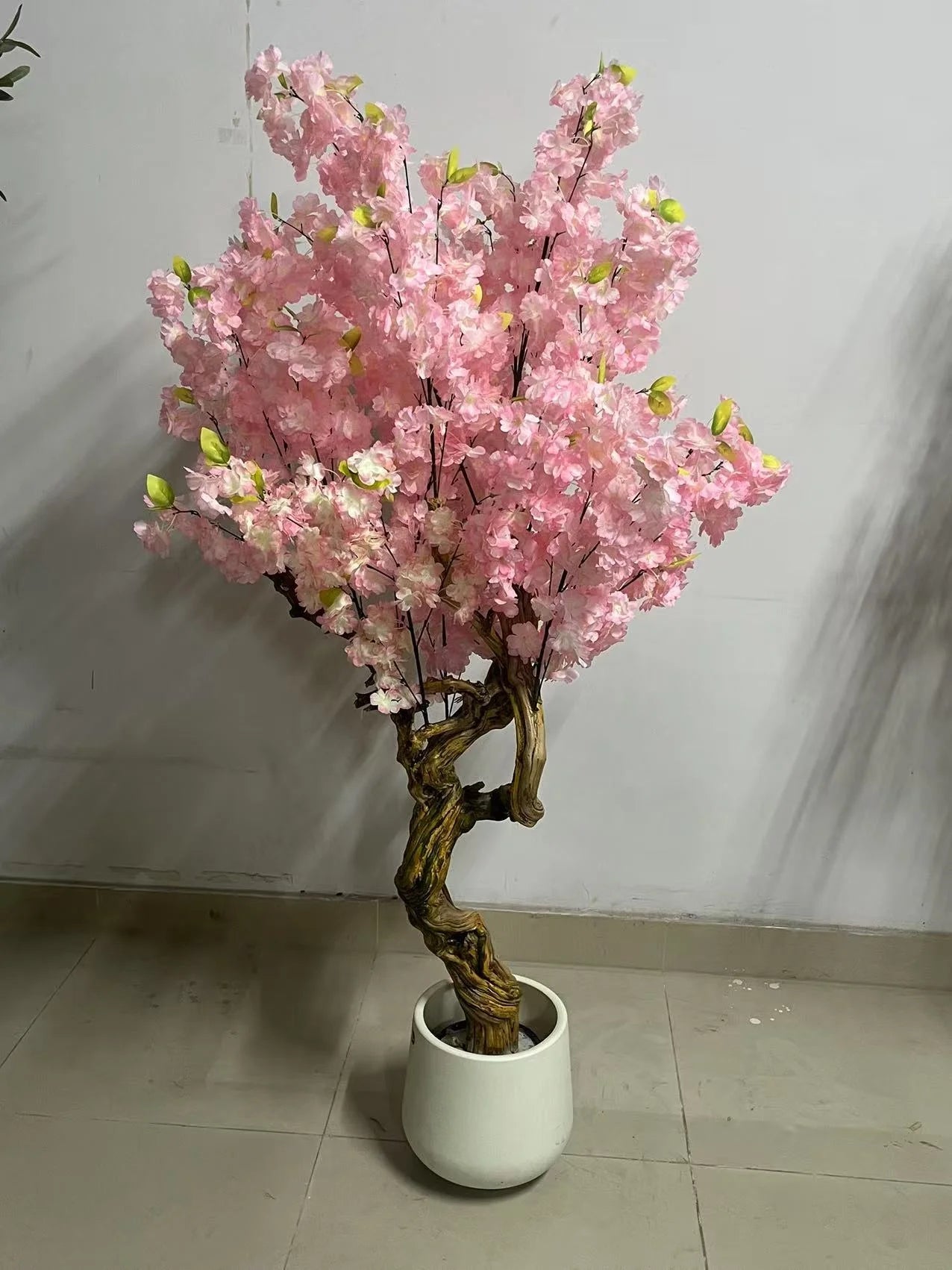 White Cherry Blossom Trees Artificial PE Trunk with Silk Grass Eco-Friendly Lightweight  for Indoor/Outdoor Use