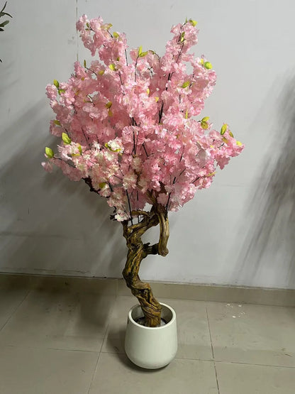 White Cherry Blossom Trees Artificial PE Trunk with Silk Grass Eco-Friendly Lightweight  for Indoor/Outdoor Use