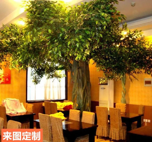 Real Wood Trunk Artificial Ficus Banyan Tree 4m Tall Eco-Friendly Lightweight Durable Plastic Steel Material Water Resistant 5-8