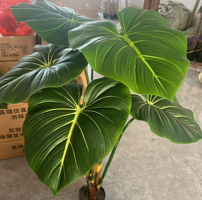 PLANTVERO T8 Plastic Artificial Green Tropical Landscape Big Leaf Tree 4ft Home Decoration for Restaurants Hotels Weddings