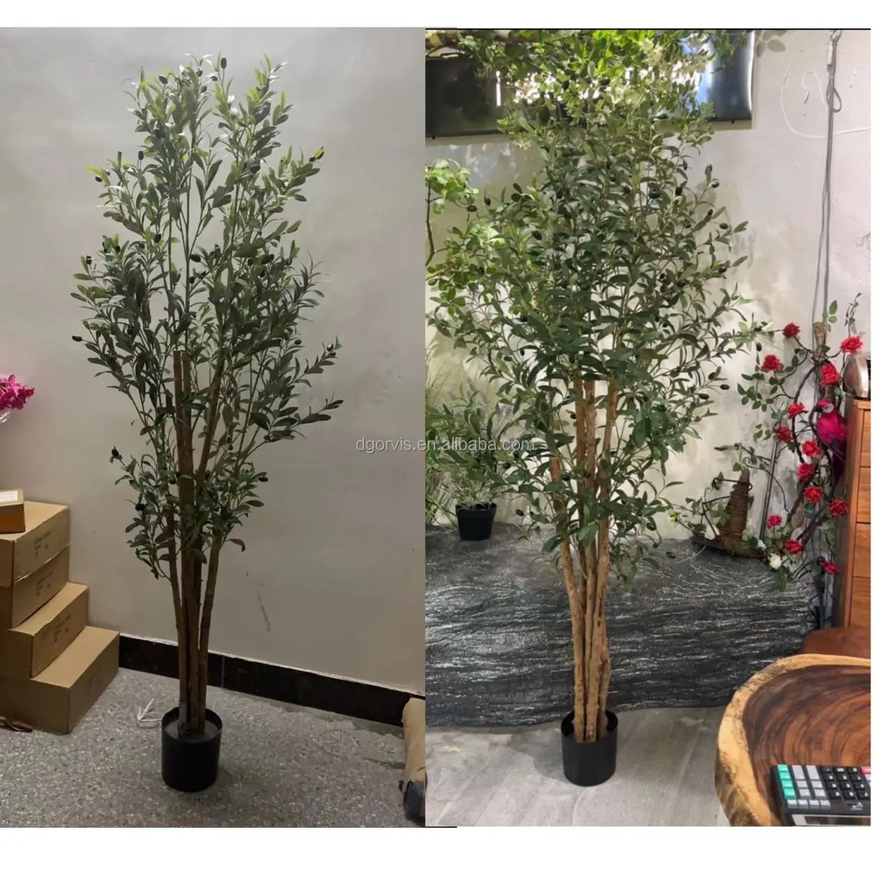 6ft Tall Eco-Friendly Plastic Artificial Olive Tree with Real Wood Trunk Home Decor Indoor Plant