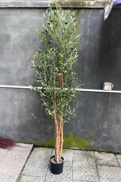 6ft Tall Eco-Friendly Plastic Artificial Olive Tree with Real Wood Trunk Home Decor Indoor Plant