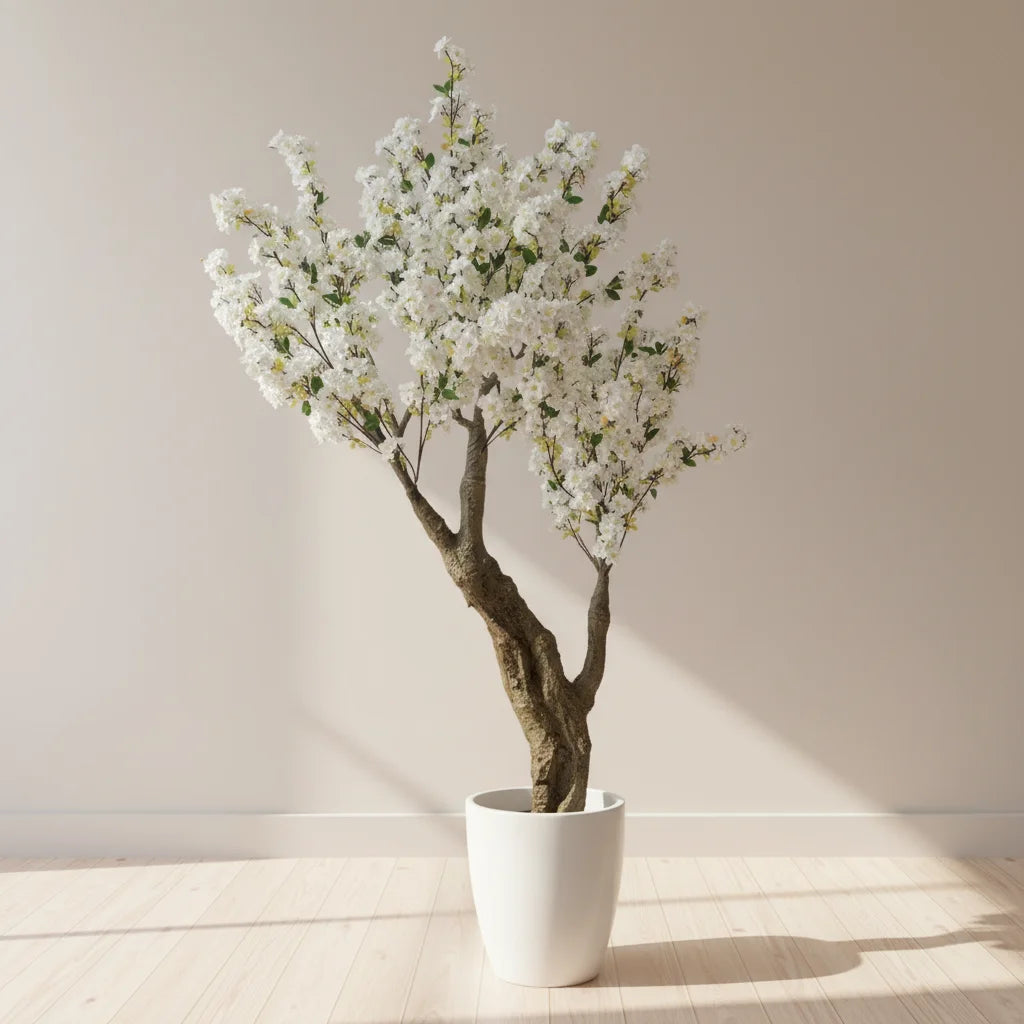 OV 6ft Christmas Sakura Tree with Cherry Blossoms Real Wood Fabric Fiberglass & Plastic Construction