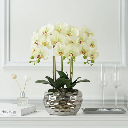 Wholesale Home and Garden Decoration Artificial Orchid Plant with Plastic Leaves and Flowers