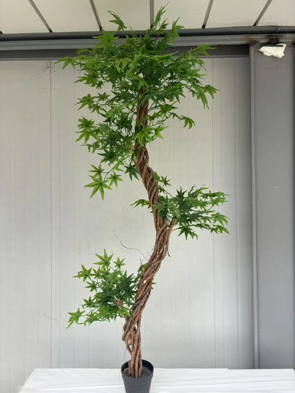 Eco-Friendly High Simulation 6ft Wooden Single-Piece Decorative Artificial Maple Tree Fabric Leaves Plastic Pot for Weddings
