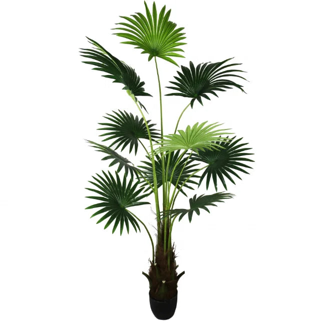 Wholesale Artificial Fan Palm Tree 180cm PE Trunk Steel Leaves Plastic Fabric 5-8 Year Lifespan Olive Leaf Type Artificial Plant
